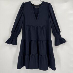 Pomander Place by Tuckernuck Navy Blue Crepe Kenzo Mini Dress sz S Tiered NWT